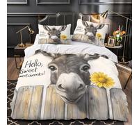 Lindo burro mirando a escondidas Funda de Edredón Diseño 3D 3 Piezas Cierre de Cremallera Oculta con Fundas de Almohada Suave Animal dibujado a mano Funda Edredon for niños Single（140x200cm）