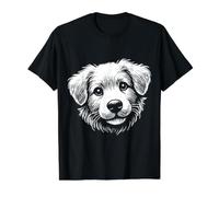 Lindo Cachorro Cara de Perro Bosquejo Arte Dibujo Retrato Adorable Camiseta gráfica económica, Hombre, Negro, S