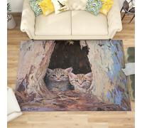 Lindo Cachorro de Lince Rojo Alfombra Habitación Infantil 120x180 cm - Estilo de Pintura al óLeo MarróN Suave Antideslizante y Lavable Alfombra de Franela para Salón, Entrada Decoración del Hogar
