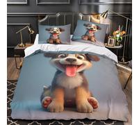 Lindo cachorro de pug Funda de Edredón Juego de 3 Piezas Suave Estampado 3D Cierre de con Fundas de Almohada Suave Ilustración de dibujos animados Funda Edredon for Adultos Super king（260x220cm）