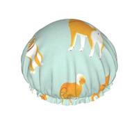 Lindo cachorro de Shiba Inu,Gorro de ducha, gorro de noche, gorro de baño elástico impermeable de doble capa, reutilizable para el cabello.