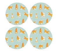Lindo Cachorro de Shiba Inu,Posavasos Redondos de Corcho MDF, Almohadilla para Tazas, Juego de 4 Posavasos para Bebidas