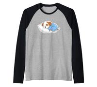 Lindo Cachorro durmiendo Abrazando Almohada Divertido Dicho Camiseta Manga Raglan