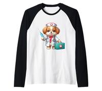 Lindo Cachorro Enfermera médico Cuidado de la Salud Amante de los Animales Camiseta Manga Raglan