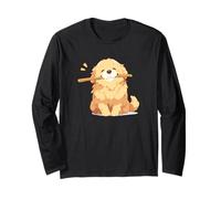 Lindo cachorro Kawaii Golden Retriever con palo Manga Larga