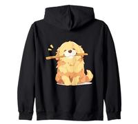 Lindo cachorro Kawaii Golden Retriever con palo Sudadera con Capucha