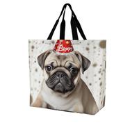 Lindo Cachorro Pug De Feliz Cumpleaños Bolso De Hombro Portátil Bolso De Mano Moda Tote Shopper Para Cotidiana Picnic Almacenar