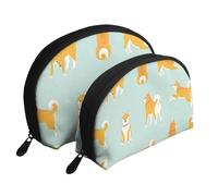 Lindo Cachorro Shiba inu, Bolsa de Maquillaje de Concha, Monedero pequeño para Mujer, Bolsa de artículos de tocador, Bolsa de cosméticos, 2 Piezas