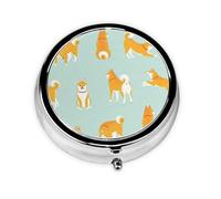 Lindo cachorro shiba inu, Pastillero, Pastillero redondo Pequeño contenedor de pastillas Organizador de pastillas de viaje