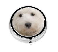 Lindo cachorro westie, Pastillero, Pastillero redondo Pequeño contenedor de pastillas Organizador de pastillas de viaje