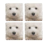 Lindo Cachorro Westie,Posavasos Cuadrados de Corcho MDF, Almohadilla para Tazas, Juego de 4 Posavasos para Bebidas