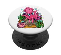 Lindo Calamar de Dibujos Animados Kawaii Océano Animal Vida Marina Vida Marina PopSockets PopGrip Adhesivo