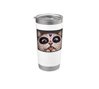 Lindo Calavera de Azúcar Gato Día de los Muertos Mex Vaso térmico de acero inoxidable de doble pared
