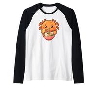 Lindo Cangrejo Comiendo Ramen Kawaii Arte Amante de la Comida Camiseta Manga Raglan