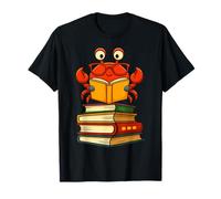 Lindo cangrejo con gafas leyendo un libro en pila de libros Camiseta