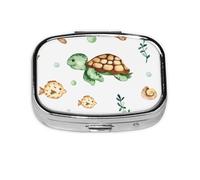 Lindo cangrejo tortuga marina acuarela, Pastillero cuadrado para bolsillo o monedero, pequeño contenedor de pastillas, organizador de pastillas de viaje