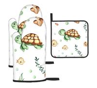 Lindo Cangrejo Tortuga Marina de Acuarela, Guantes de Cocina Resistentes al Calor, Manoplas de Horno y agarraderas (Juego de 3 Piezas)