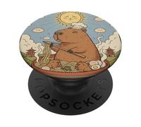 Lindo Capibara Divertido Gráfico Kawaii Ramen Y Tarot Sol PopSockets PopGrip Adhesivo
