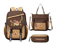 Lindo Capybara Backpack - Bolso escolar de gran capacidad, caricaturado maldito | Juego de mochila impermeable para niñas, estudiantes, viajes para niños pequeños, el, d, Se référer au descriptif