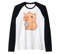 Lindo Capybara Bubble Tea Kawaii Anime Capybaras Lover Girls Camiseta Manga Raglan