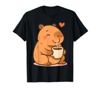 Lindo Capybara Kawaii Anime Bebiendo Café Amantes Chicas Camiseta