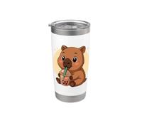Lindo Capybara Kawaii Anime Bebiendo Té Burbuja Niña Niños Vaso térmico de acero inoxidable de doble pared