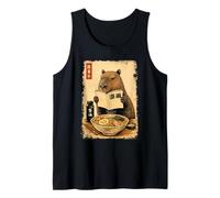 Lindo Capybara Ramen Japonés Kanji Edo Pintura Camiseta sin Mangas