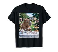 Lindo Capybara Sip Tea Rose Cup Cottagecore Floral Garden Camiseta