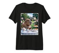 Lindo Capybara Sip Tea Rose Cup Cottagecore Floral Garden Camiseta Premium