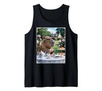 Lindo Capybara Sip Tea Rose Cup Cottagecore Floral Garden Camiseta sin Mangas