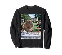 Lindo Capybara Sip Tea Rose Cup Cottagecore Floral Garden Sudadera