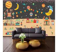 Lindo Caricatura Cielo Estrellado Globo De Aire Caliente Carrusel 3D Papel Pintado Pared Fácil Instalación Oficina Sala Estar Sofá Dormitorio TV Fondos Decoración-150cm×105cm