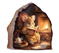 Lindo Cartoon Ratoncito Leyendo Junto A La Chimenea Calcomanías De Pared-Habitación Infantil Pared De Énfasis Decorativos Pegatinas