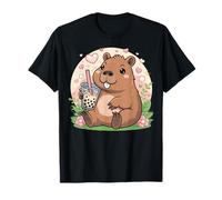 Lindo castor Boba bebiendo té de burbujas Kawaii diseño Camiseta