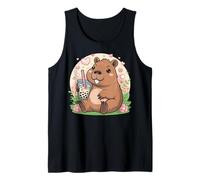 Lindo castor Boba bebiendo té de burbujas Kawaii diseño Camiseta sin Mangas