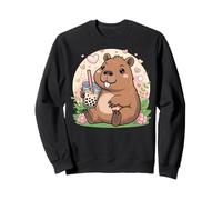 Lindo castor Boba bebiendo té de burbujas Kawaii diseño Sudadera