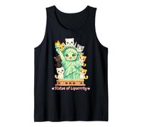 Lindo Cat Lady Liberty Cartoon con Gatitos - Amante Divertido de los Gatos Camiseta sin Mangas
