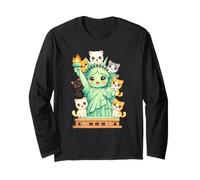 Lindo Cat Lady Liberty Cartoon con Gatitos - Amante Divertido de los Gatos Manga Larga
