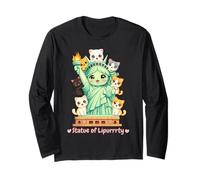 Lindo Cat Lady Liberty Cartoon con Gatitos - Amante Divertido de los Gatos Manga Larga