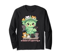 Lindo Cat Lady Liberty Cartoon con Gatitos - Amante Divertido de los Gatos Manga Larga