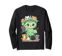 Lindo Cat Lady Liberty Cartoon con Gatitos - Amante Divertido de los Gatos Manga Larga