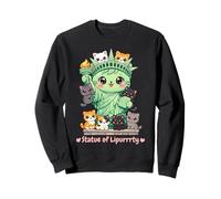 Lindo Cat Lady Liberty Cartoon con Gatitos - Amante Divertido de los Gatos Sudadera