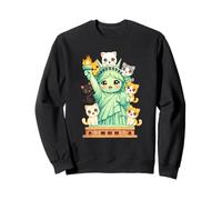 Lindo Cat Lady Liberty Cartoon con Gatitos - Amante Divertido de los Gatos Sudadera