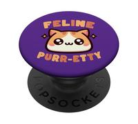 Lindo Cat Lover Juego de Palabras Feline Purr-Etty Kawaii Art PopSockets PopGrip Adhesivo