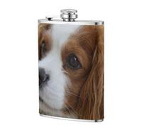 Lindo Cavalier King Charles Spaniel,Frasco de acero inoxidable 304 de 8 oz con funda de cuero sintético, frasco de bolsillo para licor plano para exteriores