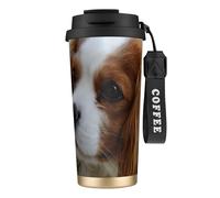 Lindo Cavalier King Charles Spaniel,Taza de café de acero inoxidable 316 con cordón, vaso térmico de viaje para coche, 500 ml