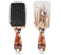 Lindo cepillo de pelo de calabaza de trigo con orejas de gato, cepillo de pelo húmedo y seco, cepillo de pelo desenredante de plástico para niños y adultos, regalo de vuelta a la escuela, mujeres y