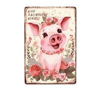 Lindo Cerdito ¡Qué Mundo Tan Maravilloso! Pared Muestra Placa Divertida Cartel De Chapa Retro Pintura De Hojalata Placa para Cafetería Bar Jardín