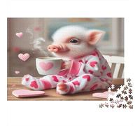 Lindo Cerdo Bebiendo té Puzzles 1000 Piezas Papel Reciclado para Adultos Puzzle para Adultos Juego Familiar Divertido y desafiante Actividad Divertida para casa Excelente Idea de Regalo