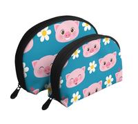 Lindo Cerdo, Bolsa de Maquillaje de Concha, Monedero pequeño para Mujer, Bolsa de artículos de tocador, Bolsa de cosméticos, 2 Piezas